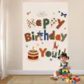 Telón de fondo de cumpleaños para fiesta infantil, decoración de tela con tarta linda. - Ambiente de Cumpleaños Cremoso / 100x150cm