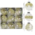 8cm 9pcs transparente Christbaumkugeln mit Goldglitter und Perlen fuer Baumdekoration - 9er-Set (8cm) / Gold