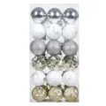 Juego de bolas de Navidad para árbol, adornos decorativos de 6cm para fiesta festiva. - Estilo Pintado Grabado / 36 Unidades/Paquete (Blanco Dorado)