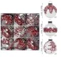 8cm Weihnachtskugeln 9er Set, transparente Glaskugeln mit rot-weißer Glitzerperlen-Deko. - 9er-Set (8cm) / Rot