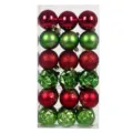 Set de bolas de navidad para árbol, adornos rojos y verdes en caja transparente. - Estilo Pintado Grabado / 36 Unidades/Paquete (Rojo Verde)