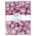 Pink Christmas baubles boxed set assorted sizes glitter matte shiny tree hanging decorations - Cake Box Style / 42 Pieces / Pink