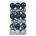 Set de 36 bolas de Navidad azul y plateado decoraciones colgantes para el árbol navideño - Estilo Pintado Ondulado / 36 Unidades/Paquete (Azul Plateado)