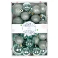 26pcs Christmas baubles set light blue glitter shiny matte hanging ornaments for tree - 26 Pcs Cake Box (Peacock Green)
