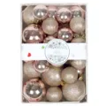 Pink champagne Christmas baubles set 26pcs, shiny matte glitter tree hanging ornaments decor. - 26 Pcs Cake Box (Rose Gold)
