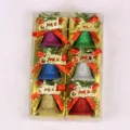 Kleurrijke glitters kerstbellen set van 6 stuks, 5cm boomhangers met rode strikken en labels. - 6 Stuks (Klein) / Gemengde Kleuren