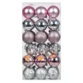 Set de bolas de navidad inastillables adornos árbol rosa plateado caja 36 pcs - Estilo Pintado Ondulado / 36 Unidades/Paquete (Rosa Plateado)