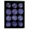 Set of 12 purple retro Christmas balls ornaments with elegant silver carved patterns for tree decor. - 12 Pieces/Pack / Blue Silver