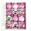 Pink Christmas baubles set 6cm 12pcs shatterproof plastic ornaments for Xmas tree hanging decor - Box of 12 Pieces / Pink