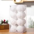 White crackle Christmas balls ornament set in clear box holiday tree hanging decor. - 7cm 16 Pieces/Pack / White
