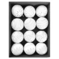 12 Pcs Vintage White Christmas Baubles Ornaments with Silver Patterns for Holiday Decor - 12 Pieces/Pack / White and Silver