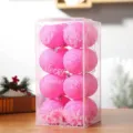 Pink crackle Christmas baubles set in a clear box, festive hanging ornament for tree decor. - 8cm 16 Pieces / Pink