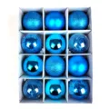 12pcs 6cm blue Christmas balls set, shiny plastic tree hanging ornaments in PET box. - Box of 12 Pieces / Blue