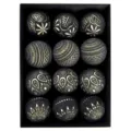 Vintage black and gold Christmas baubles set of 12, 8cm decorative hanging ornaments. - 12 Pieces/Pack / Black & Gold