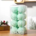 Light green crackle Christmas balls ornament set in clear box for holiday tree party decor. - 8cm 16 Pieces / Green
