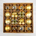Gold Christmas tree baubles set, 3-6cm assorted decorative ornaments in box for holiday party. - 42 Pieces/Pack / Gold