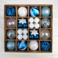 Christmas tree decorative ornaments set, assorted blue and white hanging balls boxed. - 42 Pieces/Pack / Blue & White
