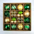 Christmas tree decoration balls set in box holiday ornaments green and gold assorted sizes - Green and Gold