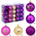 Christmas ball set 40pcs 6cm shatterproof plastic tree ornaments purple gold holiday decor - Painted Textured Balls Set / 40 Pieces (6cm) / Purple-Gold