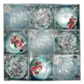 8cm 9 Stk. Weihnachtsbaumkugeln Set,blaue und silberne Deko-Kugeln im Schachtel für Baum. - 9 Stück/Packung / Seeblau