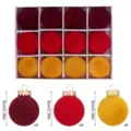 Geflokte kerstballen set van 12, 6cm fluwelen ornamenten in geschenkdoos voor feestdecoratie. - Rood Geel Jujube Stijl (MGBZ0528-6) / 12 stuks