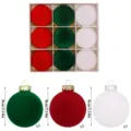 Flocked Christmas tree baubles 8cm 9pcs set festive hanging decorative ornaments - 9 Pieces/Pack / Red Green White