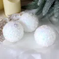 White glitter foam Christmas tree hanging balls 8cm festive party decoration ornaments. - White Iridescent Sequin Ball / Set of 3