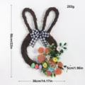 Easter rabbit twig wreath with plaid bow, colorful eggs and flowers for door wall hanging decor - Rabbit / Black and White Bow