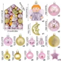 72 Pcs Christmas Ball Ornaments Set House Box Glitter Tree Hanging Decorations - 72 Pieces/Pack / Pink Gold Angel House Style