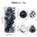 24pcs 6cm black Christmas baubles set in transparent box, shatterproof tree hanging ornaments. - 24 Pieces Pack / Black