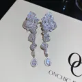 Exaggerated Zircon Flower Tassel Earrings Luxury Long Dangle Earrings for Women Fashion Jewelry - Flower Tassel Zirconia Drops / Silver