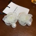 White fabric flower pearl earrings sweet elegant chic floral stud earrings for women daily wear - Fabric Pearl (159#)