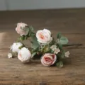 Artificial vintage rose bouquet detail shot, multi-color silk flowers for home decor. - Pink