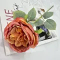 Artificial rose flower single branch silk Austin fake flower home decor tabletop display - Orange