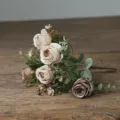 Vintage artificial rose bouquet with 7 branches, perfect for wedding home decor and photography. - Coffee