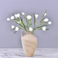 Artificial white crocus flowers in rustic ceramic vase for home and wedding table decor - White