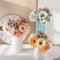 Artificial gerbera daisy flower bouquet fake floral arrangement home living room decor - Orange Red