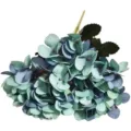 Artificial hydrangea flower bouquet silk floral arrangement for wedding home decor blue green. - Blue