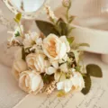 Artificial champagne rose flower bouquet home decor photography prop silk flower arrangement - White