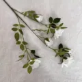 Artificial rose flower branch, single branch with multiple white flowers for home decor - White
