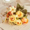Artificial flower bouquet, yellow and orange small roses for dining table decor variant. - Autumn Yellow