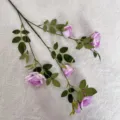 Artificial purple rose flower branch for home decor wedding party faux floral arrangement - Purple
