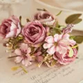 Vintage pink artificial rose flower bouquet for hotel table decor and photography props. - Purple And Coffee