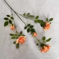 Artificial vintage rose flower single branch with multiple heads for home wedding decor. - Orange