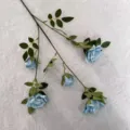 Artificial blue rose flower branch single piece retro fake floral for home wedding decor - Blue