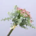Artificial plant bouquet featuring pink baby breath and green eucalyptus leaves, ideal home decor. - Pink