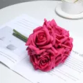 Artificial 5-head rolled edge pink rose bouquet fake flowers for wedding and home decor. - Rose Red