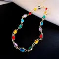 Vintage multi-color oval resin stone gold chain necklace for women fashion sweater jewelry. - Necklace / Gold-Multicolor