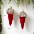 Ornaments suspendus de sapin de noël, design de cornet de glace en velours rouge et paillettes. - Glace Lot de 2