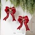 Suspensions de noeuds de sapin de Noel en velours rouge avec des paillettes dorees 2pcs - Nœud Long Lot de 2